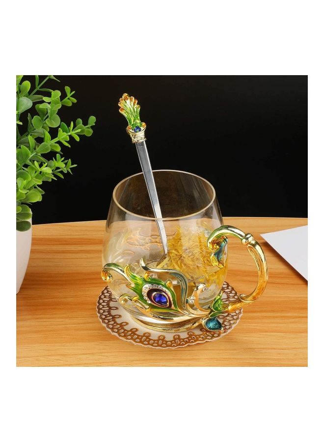 XiuWoo Designer Glass Cup With Steel Spoon Set multicolour 320mm  - Image 3