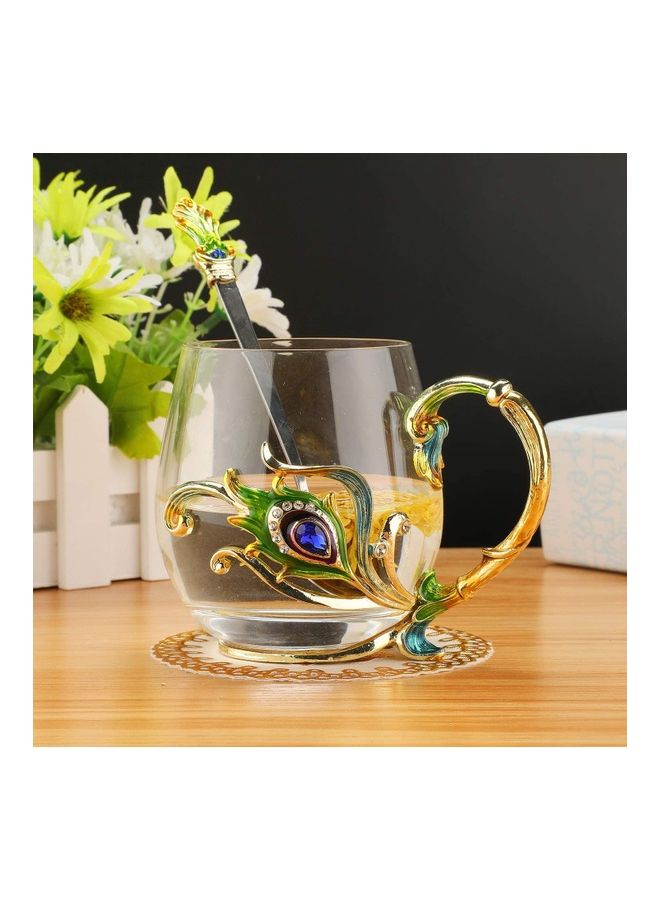 XiuWoo Designer Glass Cup With Steel Spoon Set multicolour 320mm  - Image 4
