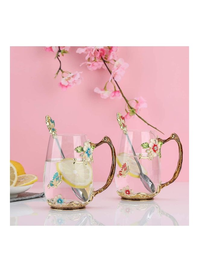 XiuWoo Designer Glass Cup With Steel Spoon Set multicolour  - Image 2