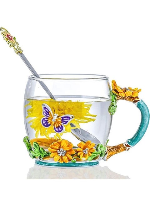 Designer Glass Tea Cup With Steel Spoon Set multicolour 320mm