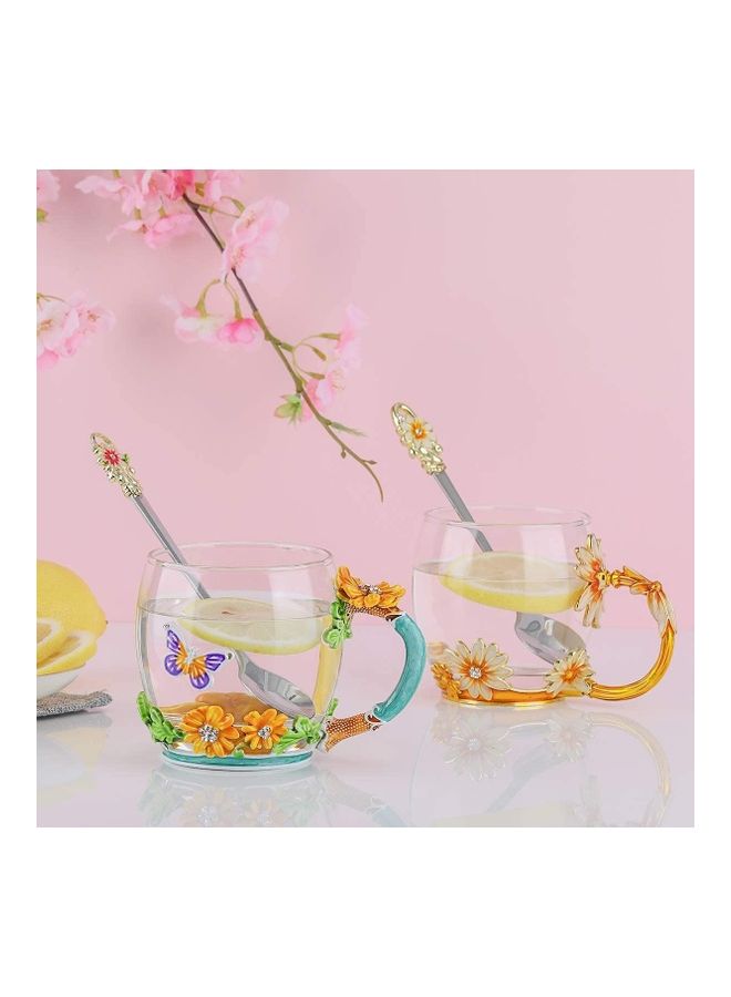 Designer Glass Tea Cup With Steel Spoon Set multicolour 320mm