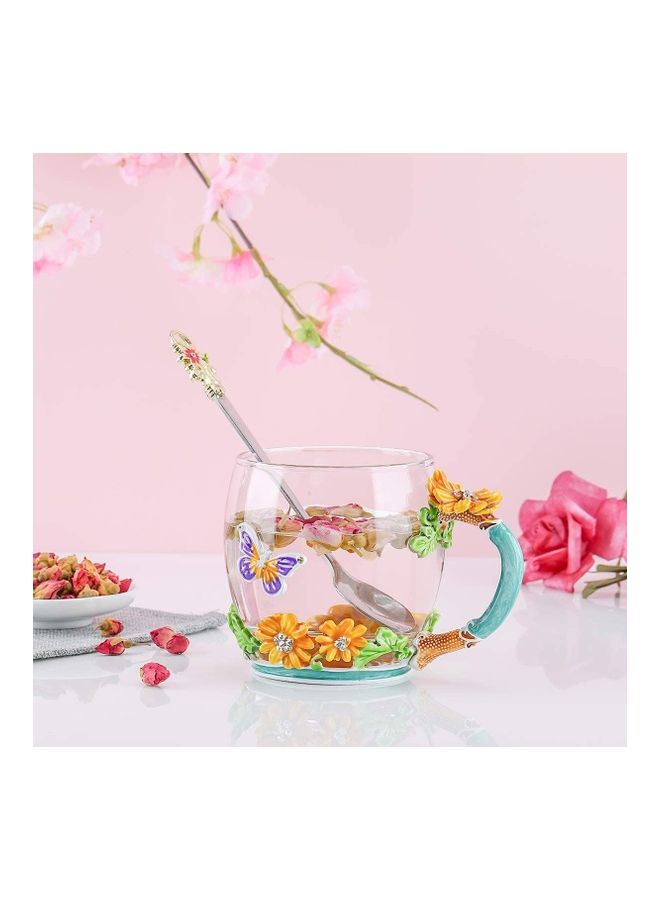 Designer Glass Tea Cup With Steel Spoon Set multicolour 320mm