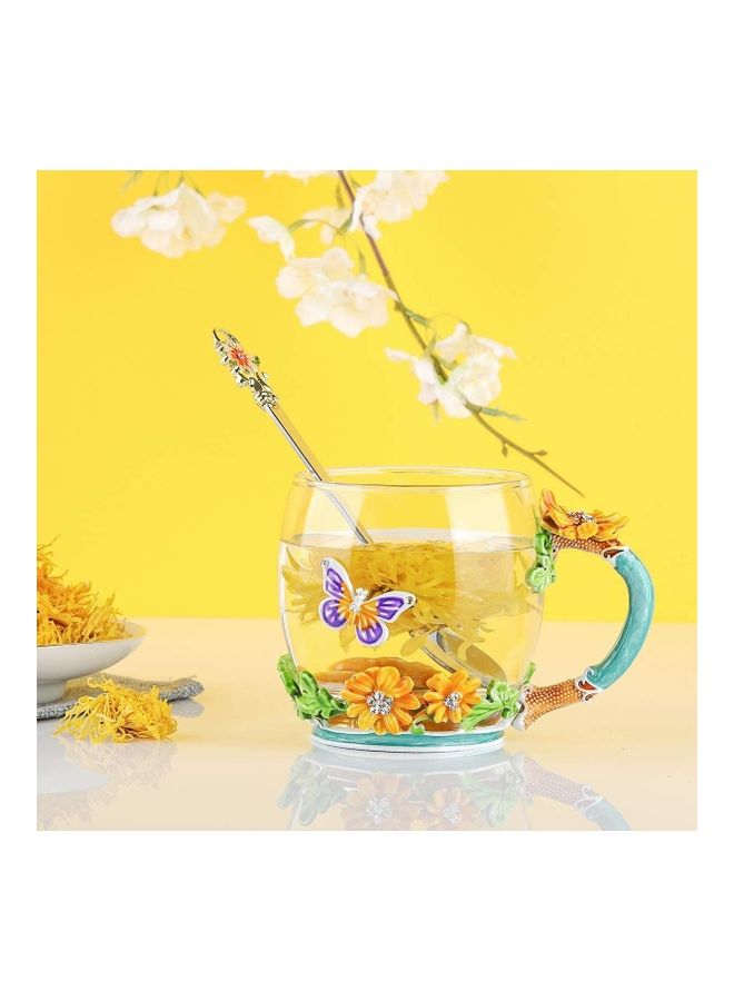 Designer Glass Tea Cup With Steel Spoon Set multicolour 320mm