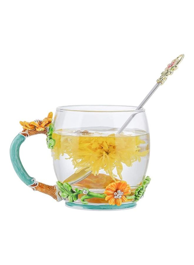 Designer Glass Tea Cup With Steel Spoon Set multicolour 320mm