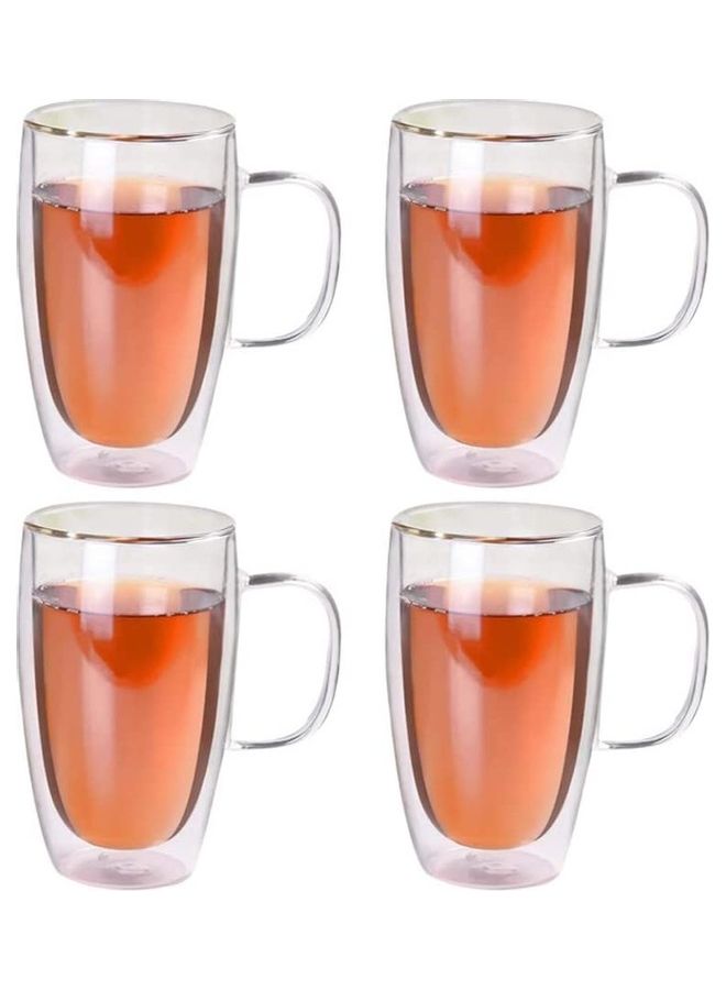 XiuWoo Set of 4 Double Walled Design Glass Tea Coffee Cup With Handles multicolour 350mm - Image 1