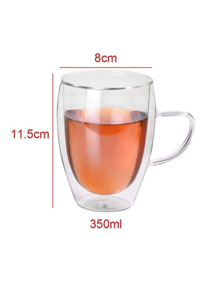 XiuWoo Set of 4 Double Walled Design Glass Tea Coffee Cup With Handles multicolour 350mm - Image 2