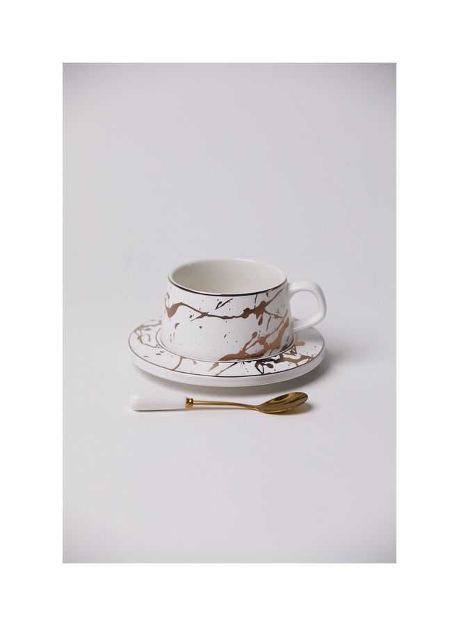 Prickly Pear Ivanna Ceramic Cup & Saucer With Spoon White/Gold 300ml  - Image 3