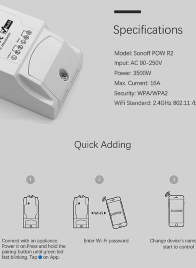 SONOFF - Pow R2 Wifi Intelligent Switch White - Image 1