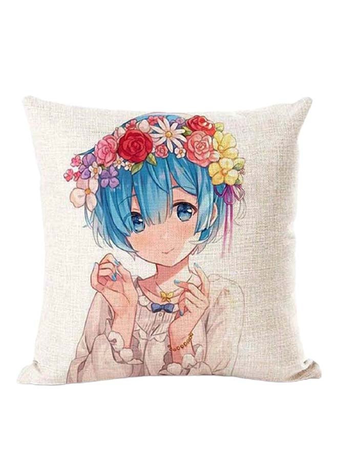 غطاء وسادة للزينة مطبوع برسمة لفتاة linen متعدد الألوان 45 x 45سم