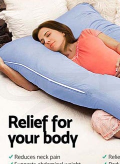 Fitness World U-Shaped Comfortable Maternity Pillow Cotton Blue 75 x 125cm  - Image 2