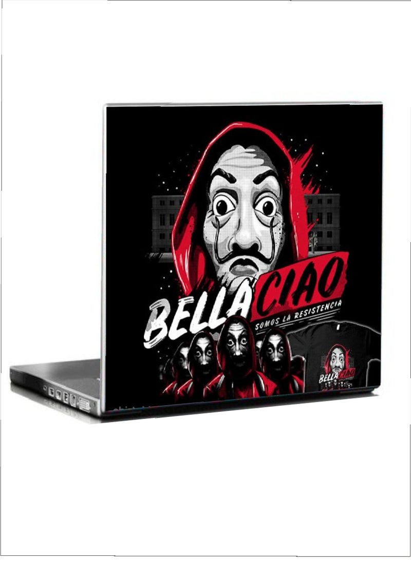بي.بي أوريجنال ديزاين - غطاء حماية واق للابتوب بتصميم عبارة "Bella Ciao" أسود/ أحمر/ أبيض - Image 1