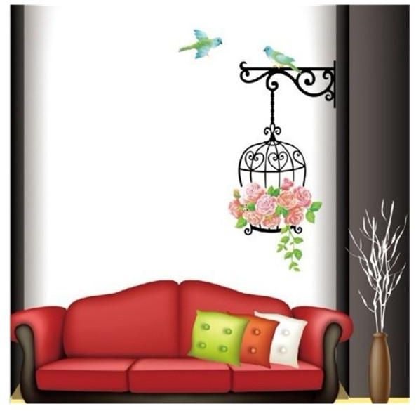 فاست برينت ملصق حائط للمنزل من الفينيل بتصميم قفص العصافير وكرمة زهور WIDO070 متعدد الألوان 30x60سم - Image 2