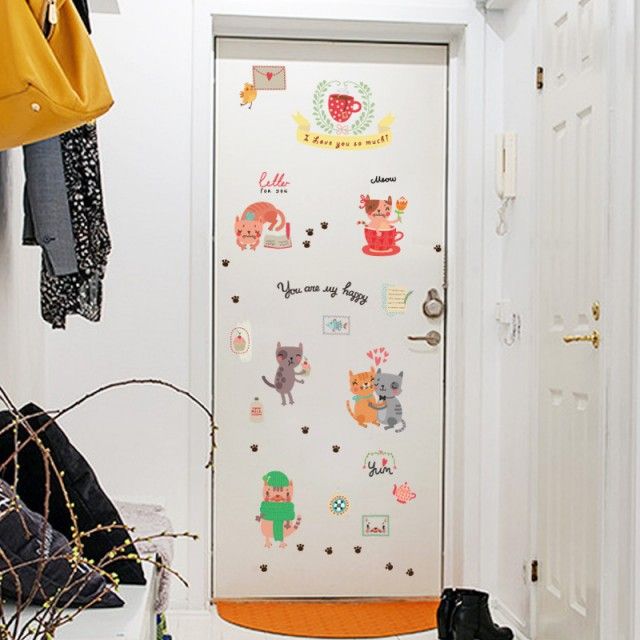 Fast Print Cat Stickers Wardrobe Refrigerator Door Crib Kindergarten Decorative Wall Sticker Multicolor 30x90cm - Image 2