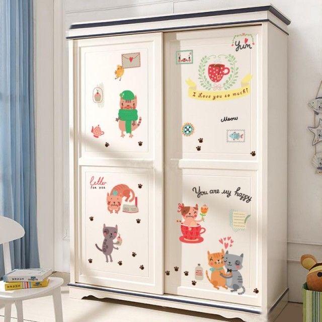 Fast Print Cat Stickers Wardrobe Refrigerator Door Crib Kindergarten Decorative Wall Sticker Multicolor 30x90cm - Image 3