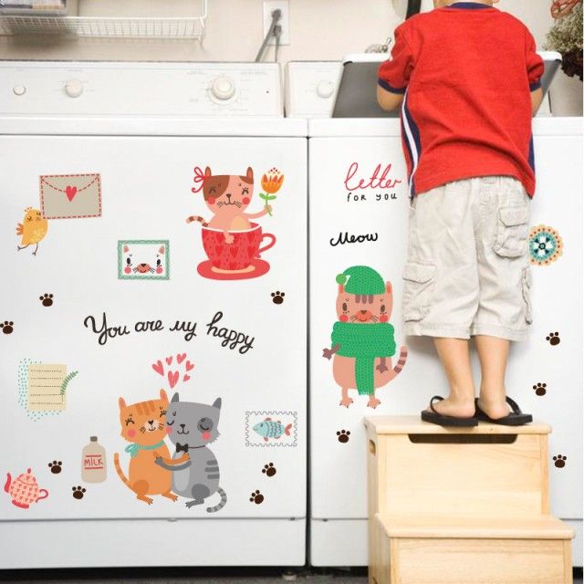 Fast Print Cat Stickers Wardrobe Refrigerator Door Crib Kindergarten Decorative Wall Sticker Multicolor 30x90cm - Image 5