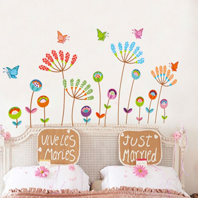 Fast Print Colorful Cartoon Dandelion Wall Paper Butterfly Flowers Multicolor 70x50cm - Image 3
