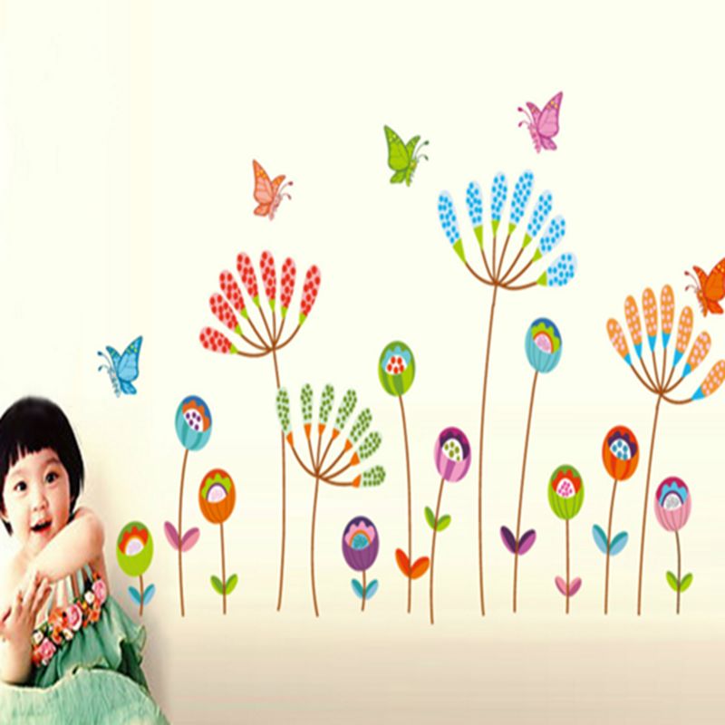Fast Print Colorful Cartoon Dandelion Wall Paper Butterfly Flowers Multicolor 70x50cm - Image 5