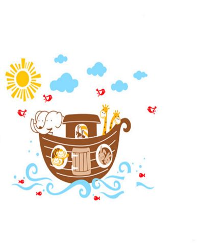 فاست برينت ملصق جداري قابل للفصل بتصميم كرتوني لطيف على شكل سفينة نوح وزرافة متعدد الألوان 70x50سم - Image 2