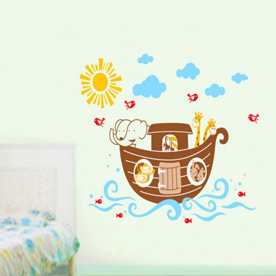 فاست برينت ملصق جداري قابل للفصل بتصميم كرتوني لطيف على شكل سفينة نوح وزرافة متعدد الألوان 70x50سم - Image 3