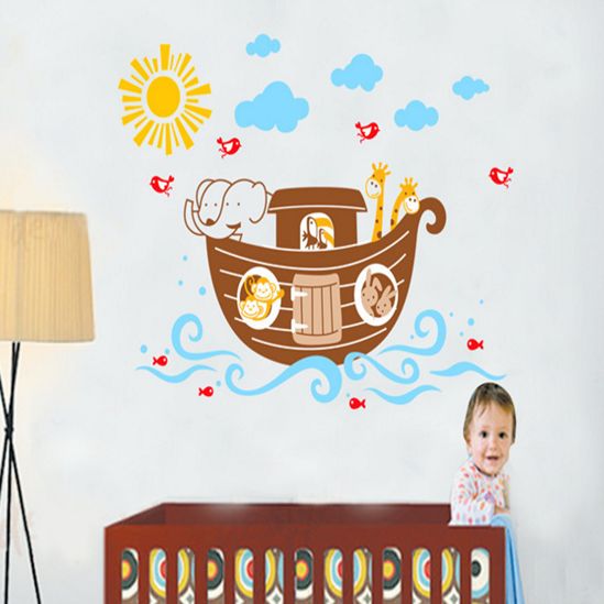 فاست برينت ملصق جداري قابل للفصل بتصميم كرتوني لطيف على شكل سفينة نوح وزرافة متعدد الألوان 70x50سم - Image 4
