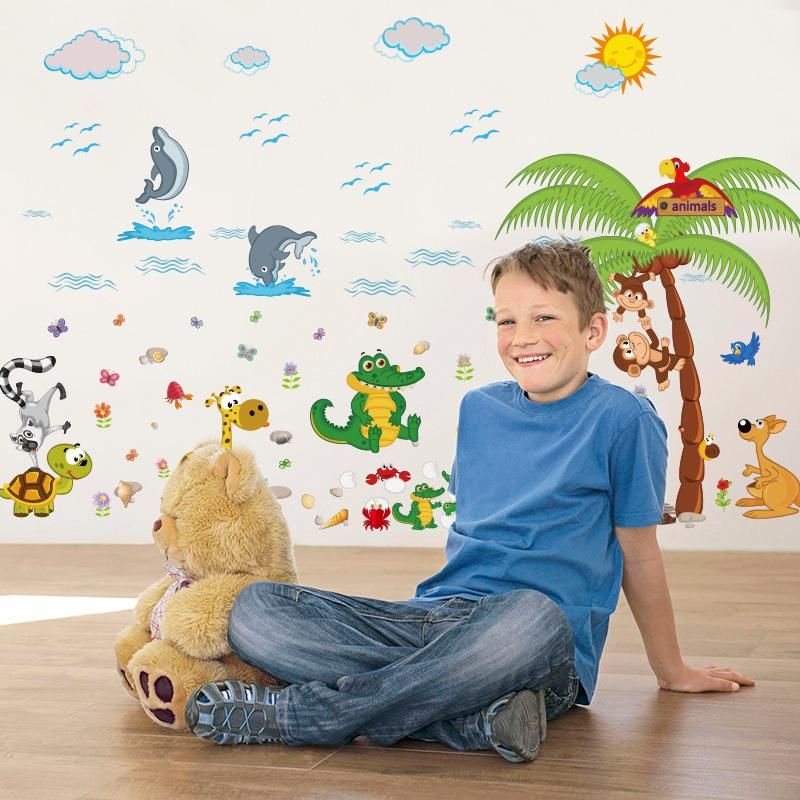 Fast Print Cartoon Crocodile Animal Park Children Bedroom Decoration Wall Sticker Multicolor 60x90cm - Image 2