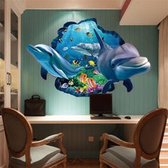 Fast Print Cartoon 3D Dolphin Living Room Decorative Wall Sticker Multicolor 90x60cm  - Image 2