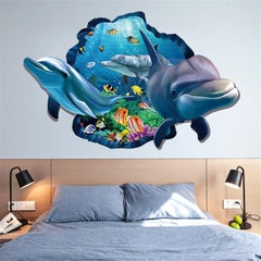 Fast Print Cartoon 3D Dolphin Living Room Decorative Wall Sticker Multicolor 90x60cm  - Image 3
