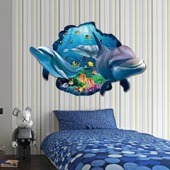 Fast Print Cartoon 3D Dolphin Living Room Decorative Wall Sticker Multicolor 90x60cm  - Image 4