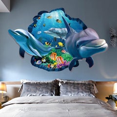 Fast Print Cartoon 3D Dolphin Living Room Decorative Wall Sticker Multicolor 90x60cm  - Image 5