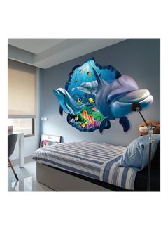Fast Print Cartoon 3D Dolphin Living Room Decorative Wall Sticker Multicolor 90x60cm  - Image 1