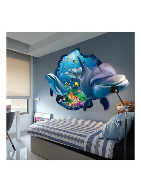 Cartoon 3D Dolphin Living Room Decorative Wall Sticker Multicolor 90x60cm