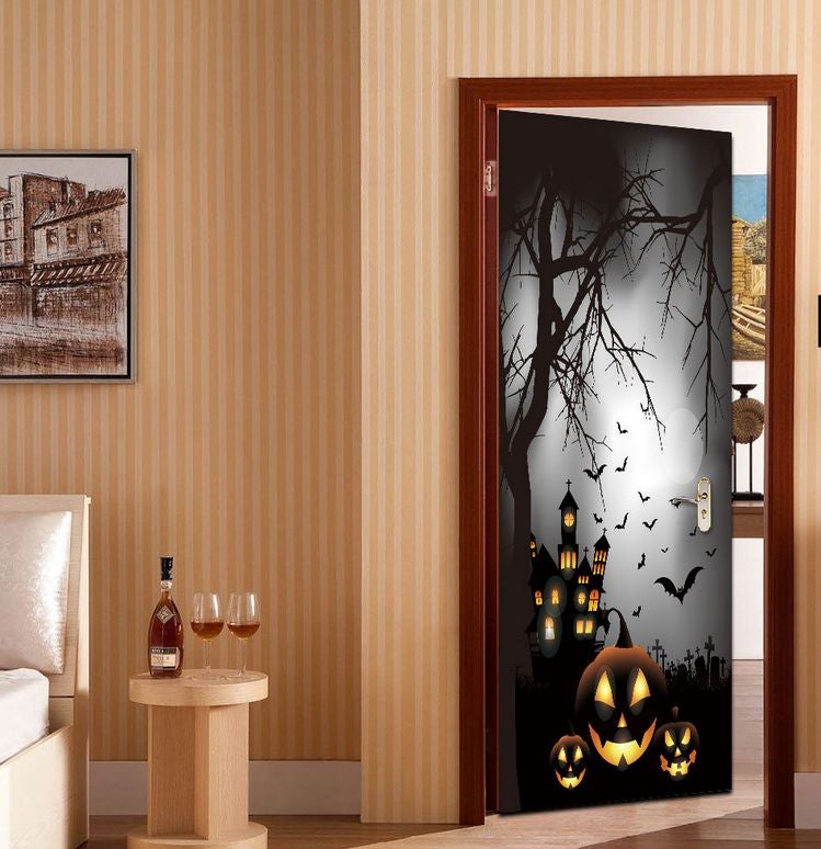 فاست برينت لوحة فنية للباب ثلاثي الأبعاد بتصميم عيد الهالويين المرعب متعدد الألوان 75x200سم - Image 2