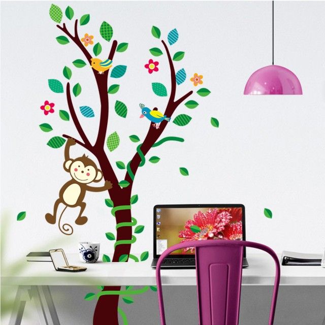Fast Print Forest Cute Monkey Children'S Room Bedroom Decoration Wall Sticker Multicolour 60x90cm  - Image 2