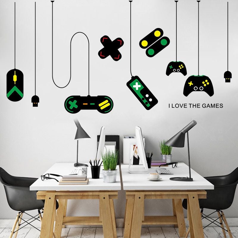 Game Controller Decorates Pendant Lamp Wall Stick Internet Cafe Study Computer Desk Background Stick A Picture Wall Sticker Multicolour 70x25cm