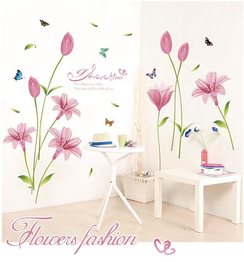 Fast Print Romantic Pink Lilies Removable Wall Paper For Home Decor Waterproof For Living Room Baby Kids Girls Bedroom Decorative DIY Sticker Multicolour 90x60cm  - Image 4