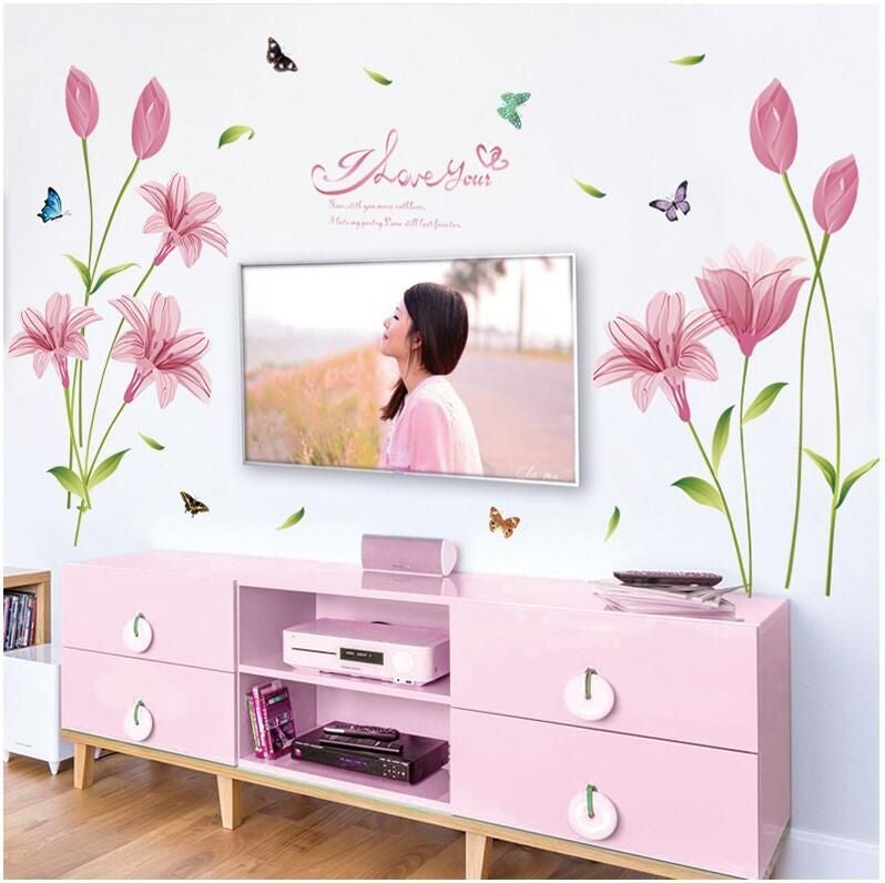 Fast Print Romantic Pink Lilies Removable Wall Paper For Home Decor Waterproof For Living Room Baby Kids Girls Bedroom Decorative DIY Sticker Multicolour 90x60cm  - Image 5