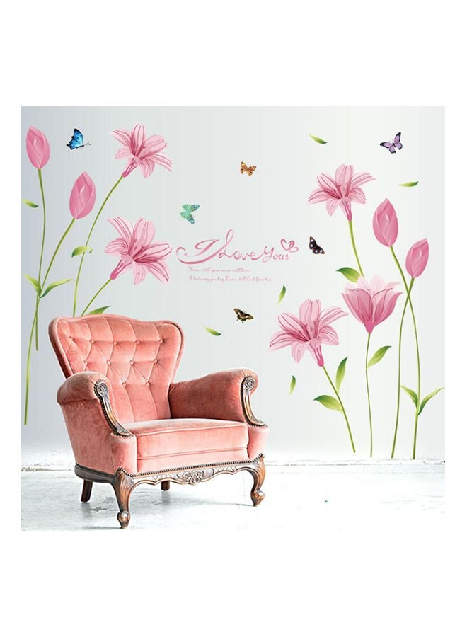 Fast Print Romantic Pink Lilies Removable Wall Paper For Home Decor Waterproof For Living Room Baby Kids Girls Bedroom Decorative DIY Sticker Multicolour 90x60cm  - Image 1