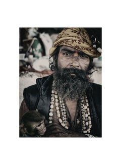 Man From Ghat With Monkey Wall Art Canvas Print Multicolour 60x80cm