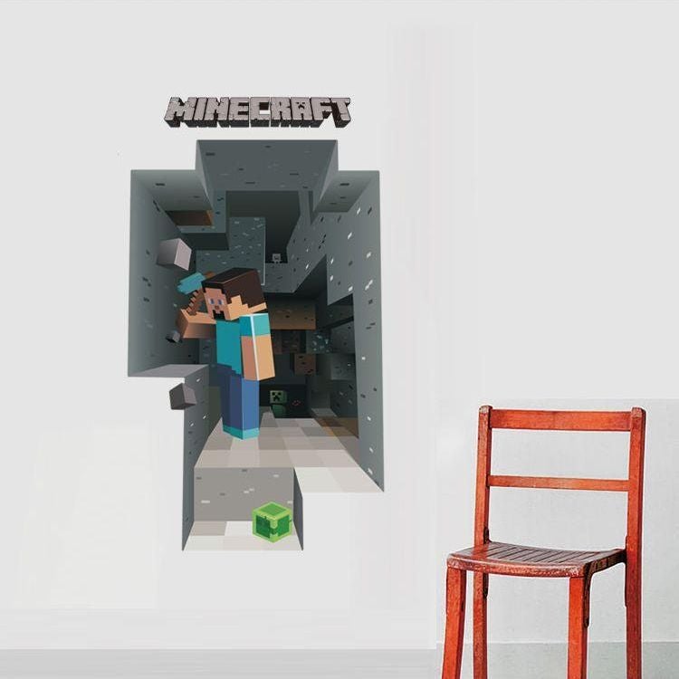Fast Print - Minecraft 3D Steve Mining My World of the Creeper Face Beanie Children Room Wall Sticker Multicolour 44x79cm - Image 1