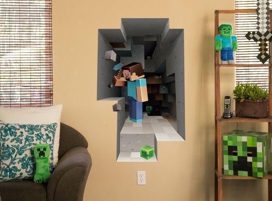 Fast Print - Minecraft 3D Steve Mining My World of the Creeper Face Beanie Children Room Wall Sticker Multicolour 44x79cm - Image 1