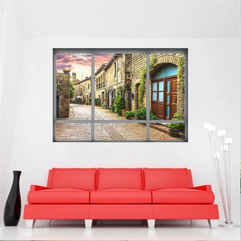 3D Fake Window Sticker Italian City Street Multicolour 68x48.5cm