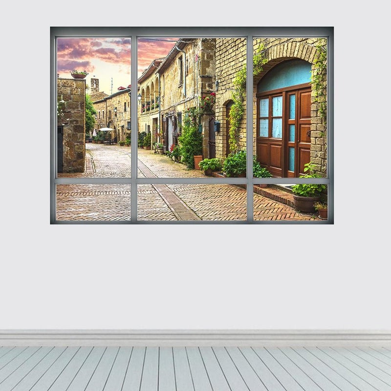 3D Fake Window Sticker Italian City Street Multicolour 68x48.5cm
