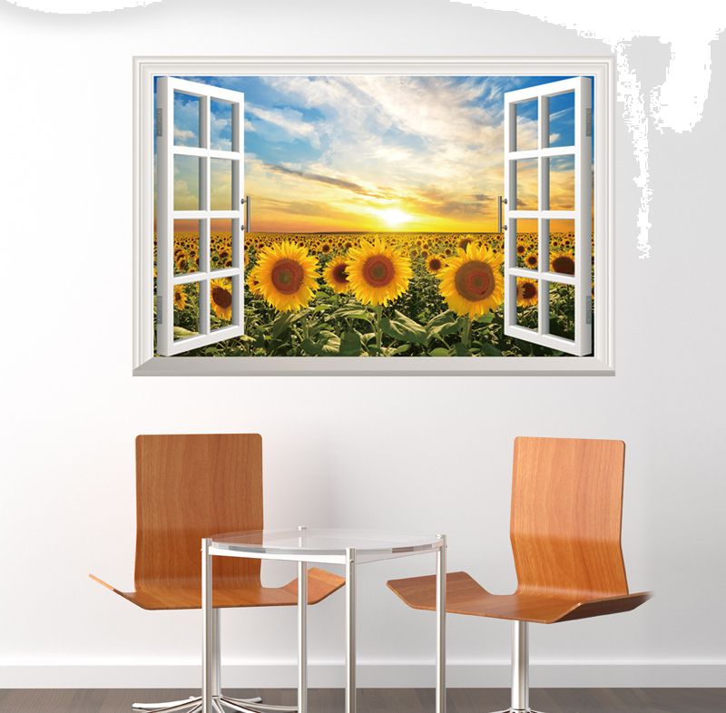 3D Fake Window Style Wall Decals For Sofa Background Decor Multicolour 90x60cm