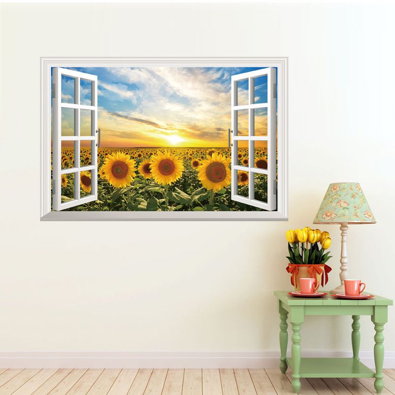 3D Fake Window Style Wall Decals For Sofa Background Decor Multicolour 90x60cm