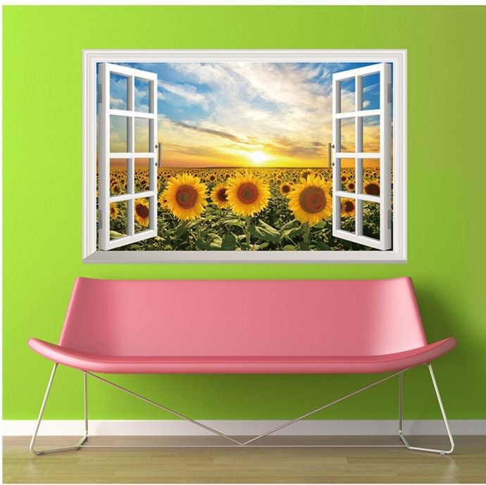 3D Fake Window Style Wall Decals For Sofa Background Decor Multicolour 90x60cm