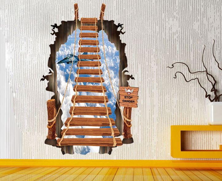 فاست برينت ملصق جداري ذاتي اللصق بطبعة ثلاثية الأبعاد بتصميم جسر بنمط مكسور متعدد الألوان 90x60سم - Image 2