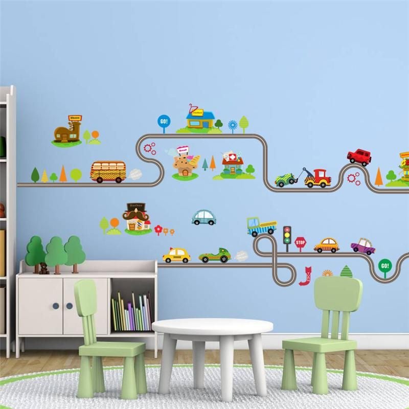 Fast Print Cartoon Cars Highway Track Wall Sticker Multicolour 30x90cm - Image 2
