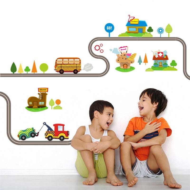 Fast Print Cartoon Cars Highway Track Wall Sticker Multicolour 30x90cm - Image 3