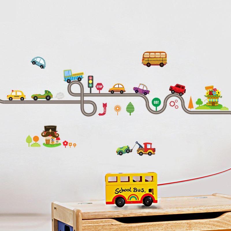 Fast Print Cartoon Cars Highway Track Wall Sticker Multicolour 30x90cm - Image 4