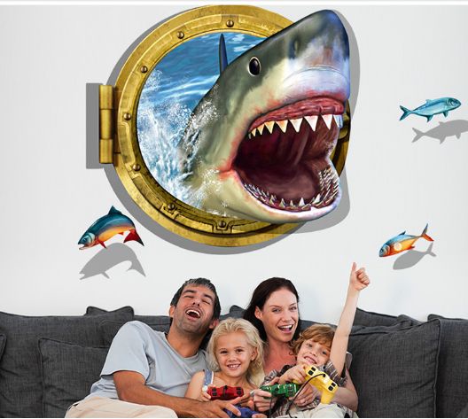 فاست برينت ملصق جداري ثلاثي الأبعاد لتزيين حائط غرفة الأطفال بتصميم عالم تحت سطح البحر وغواصة وقرش متعدد الألوان 90x60سم - Image 2